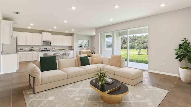 10668 Bridgegate Heights Loop, San Antonio, FL 33576 - tiled living area with recessed lighting and baseboards