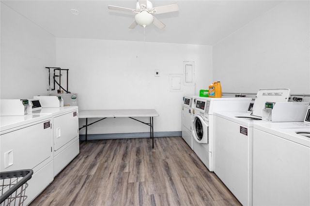 4050 4th St N Unit 116, Saint Petersburg, FL 33703 - shared laundry with independent washer and dryer, wood finished floors, and a ceiling fan