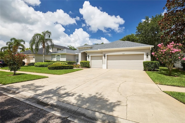15412 Carrillon Estates Blvd, Tampa, FL 33625 - view of front of property with driveway, a garage, a front lawn, and stucco siding