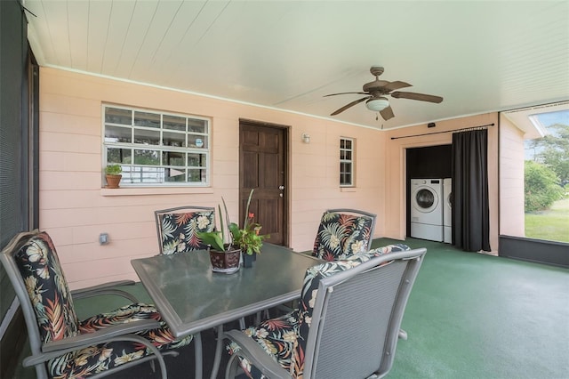 235 Old Welcome Rd, Lithia, FL 33547 - view of patio / terrace with a ceiling fan, washer and clothes dryer, and outdoor dining space