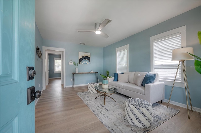 811 W Peninsular St, Tampa, FL 33603 - living area featuring a ceiling fan, healthy amount of natural light, and light wood-type flooring