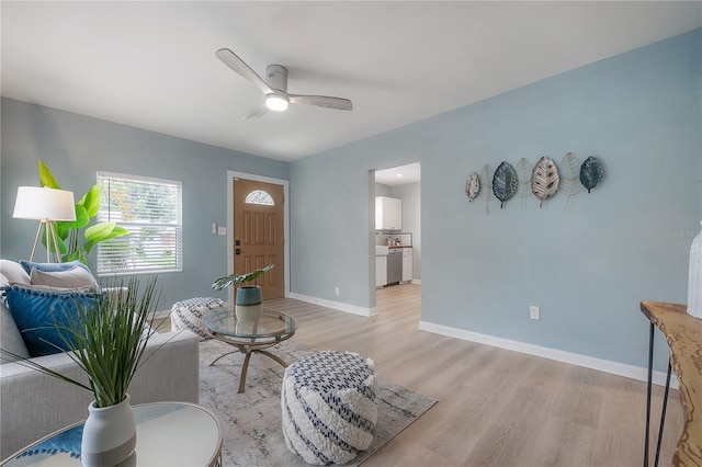 811 W Peninsular St, Tampa, FL 33603 - living room featuring light wood-style flooring and ceiling fan