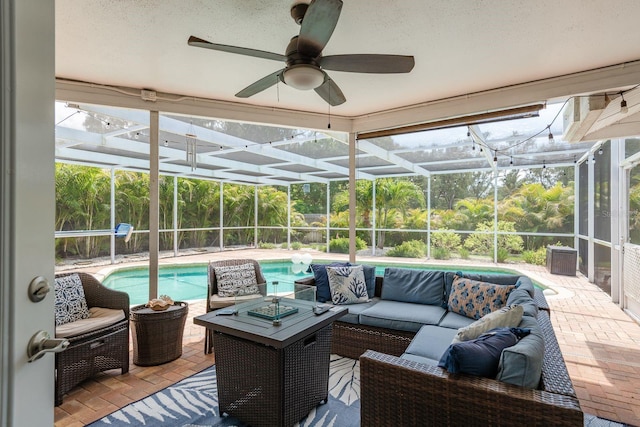 2800 Resnik Cir W, Palm Harbor, FL 34683 - sunroom / solarium with a ceiling fan, outdoor lounge area, and a pool