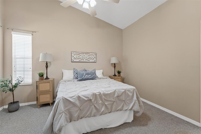 10032 Basin St, New Port Richey, FL 34655 - bedroom with light colored carpet, multiple windows, lofted ceiling, and a ceiling fan