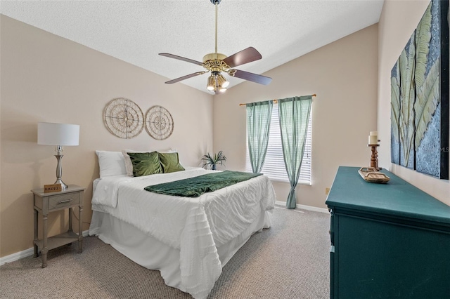 10032 Basin St, New Port Richey, FL 34655 - carpeted bedroom with vaulted ceiling, a ceiling fan, and a textured ceiling