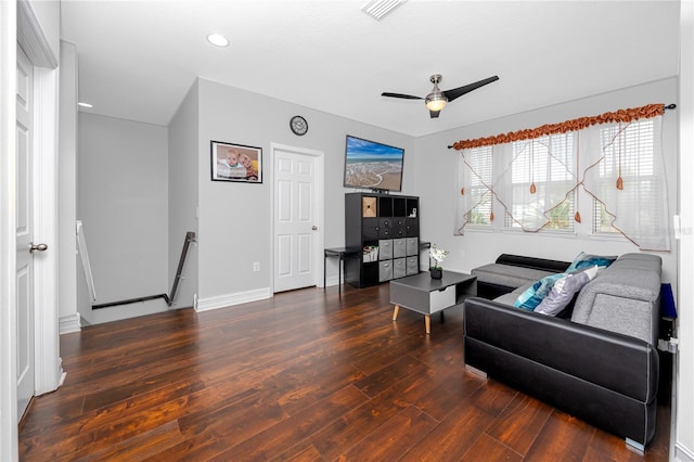 1601 Fox Grape Loop, Lutz, FL 33558 - living area with hardwood / wood-style flooring, a ceiling fan, and recessed lighting