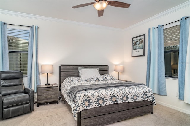 20828 Cattail Blvd, Venice, FL 34292 - bedroom featuring light carpet, ornamental molding, and ceiling fan