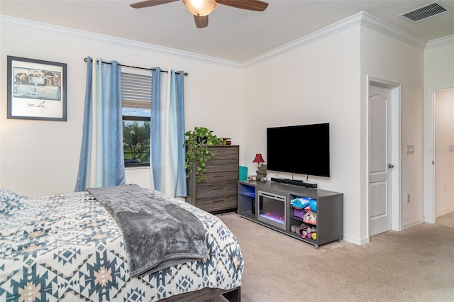20828 Cattail Blvd, Venice, FL 34292 - bedroom with crown molding, light colored carpet, and ceiling fan