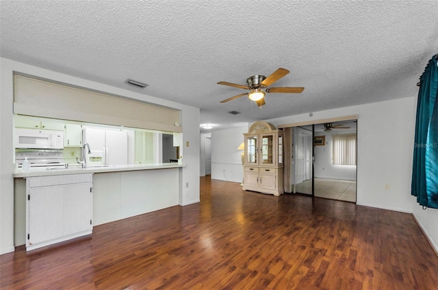 4143 Gray Squirrel Ln, New Port Richey, FL 34653 - unfurnished living room featuring ceiling fan, dark wood-type flooring, and a textured ceiling