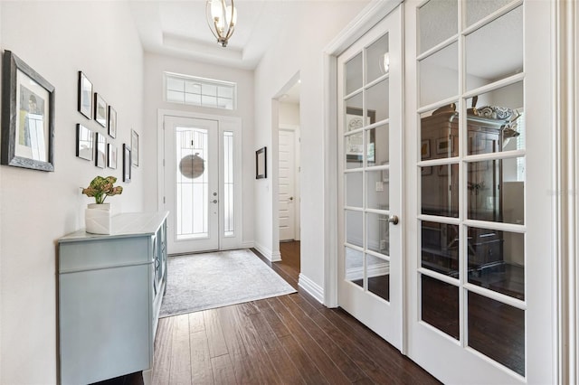 6007 Quartz Lake Way, Lithia, FL 33547 - foyer entrance featuring dark wood-style flooring and a raised ceiling