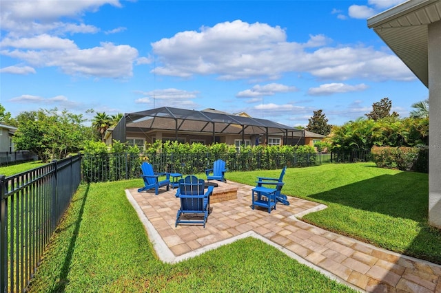 6007 Quartz Lake Way, Lithia, FL 33547 - fenced backyard with a patio and a fire pit