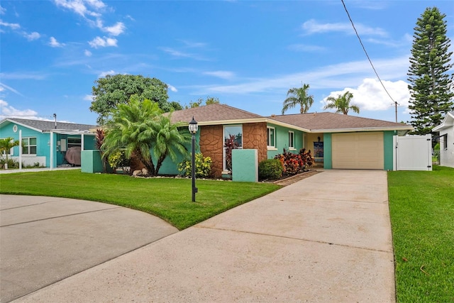 4252 Floramar Ter, New Port Richey, FL 34652 - ranch-style house featuring an attached garage, stone siding, and concrete driveway