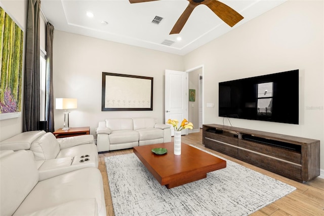 2839 Cordoba Ranch Blvd, Lutz, FL 33559 - living area with light wood-type flooring, a ceiling fan, and recessed lighting
