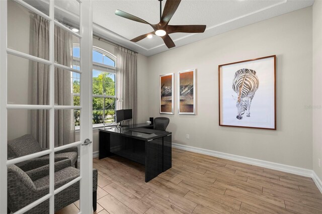 2839 Cordoba Ranch Blvd, Lutz, FL 33559 - home office featuring light wood finished floors and a ceiling fan