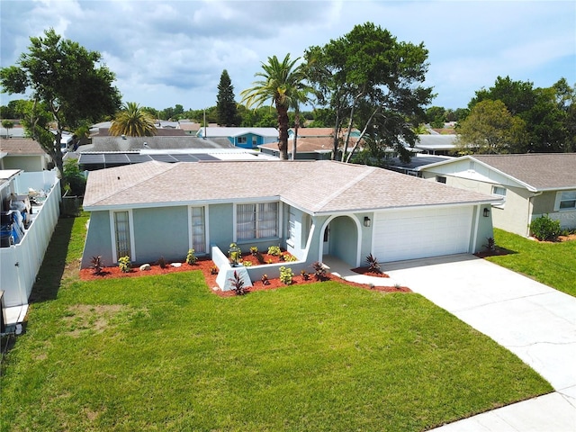 7314 Ivanhoe Dr, Port Richey, FL 34668 - ranch-style home featuring a shingled roof, an attached garage, and stucco siding
