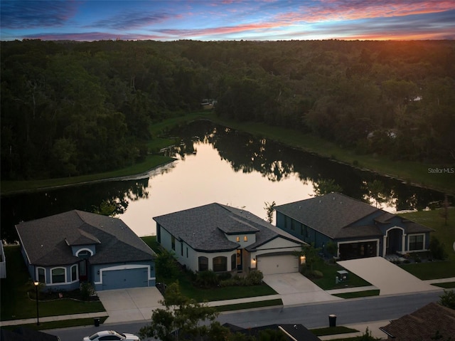 11597 Weaver Hollow Rd, New Port Richey, FL 34654 - aerial view at dusk of a water view and a view of trees