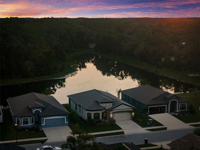 11597 Weaver Hollow Rd, New Port Richey, FL 34654 - aerial view at dusk of a water view and a forest view