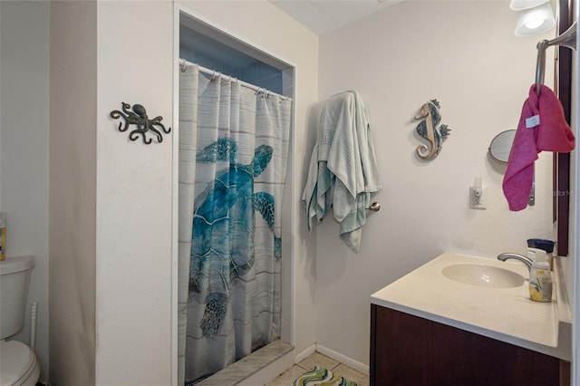 3243 Azalea Dr, Hernando Beach, FL 34607 - bathroom with vanity, curtained shower, and tile patterned floors