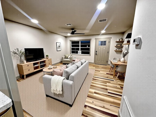 5950 Edison St, Cocoa, FL 32927 - living area with ceiling fan, light wood-type flooring, and recessed lighting