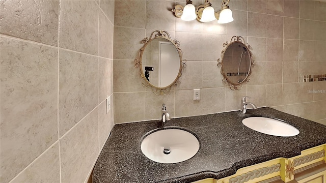 1421 Mohrlake Dr, Brandon, FL 33511 - bathroom with double vanity and decorative backsplash
