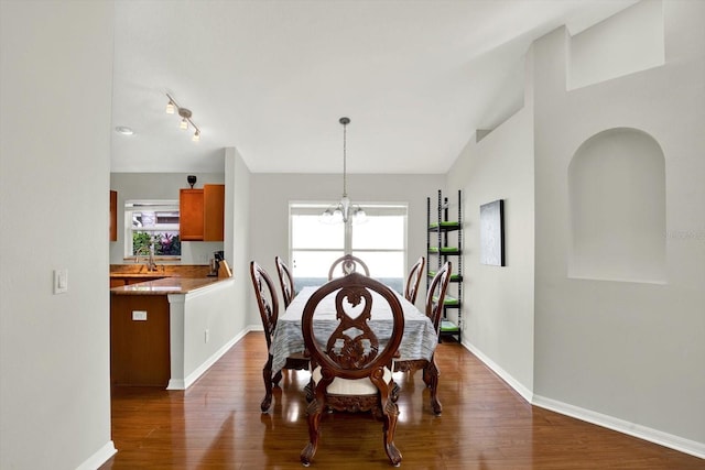 18419 Merseyside Loop, Land O Lakes, FL 34638 - dining room with a chandelier and dark wood-style flooring