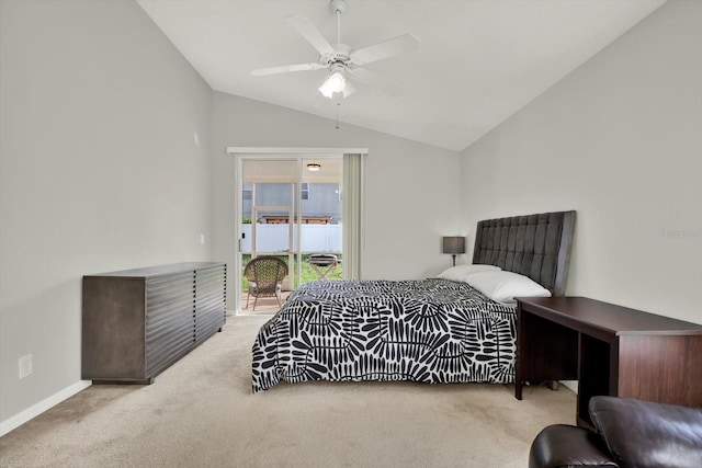 18419 Merseyside Loop, Land O Lakes, FL 34638 - bedroom featuring carpet, vaulted ceiling, access to exterior, and a ceiling fan