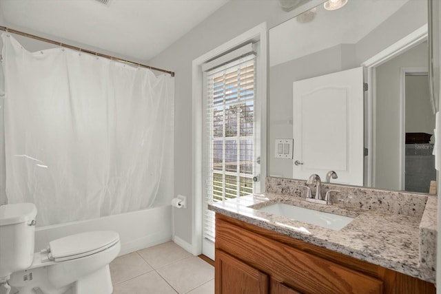 18419 Merseyside Loop, Land O Lakes, FL 34638 - full bathroom with vanity, tile patterned flooring, and shower / tub combo with curtain