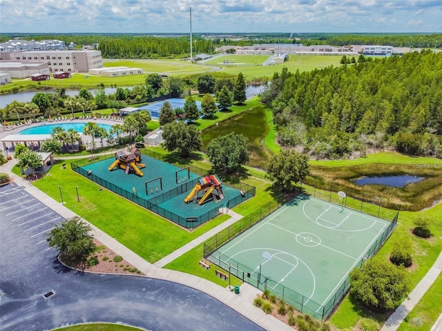 18419 Merseyside Loop, Land O Lakes, FL 34638 - drone / aerial view of a pool area and a nearby body of water