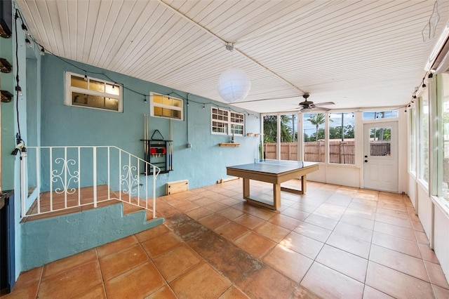 12995 NE 5th Ave, North Miami, FL 33161 - rec room featuring a ceiling fan, tile patterned floors, and wooden ceiling