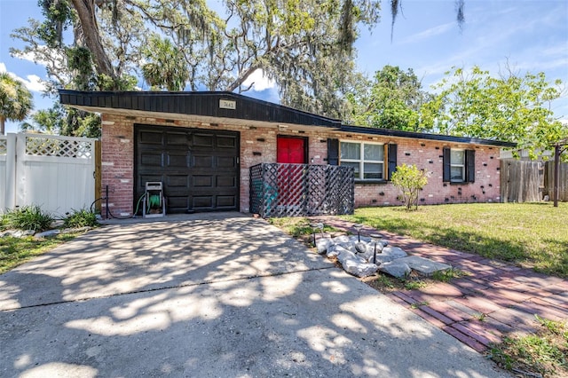 7441 Cypress Dr, New Port Richey, FL 34653 - ranch-style home with an attached garage, brick siding, and concrete driveway
