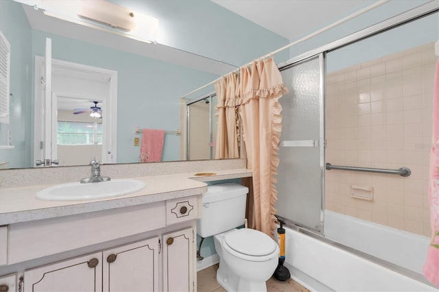 7000 Lafayette N, Pinellas Park, FL 33781 - bathroom with enclosed tub / shower combo, vanity, ceiling fan, and tile patterned flooring