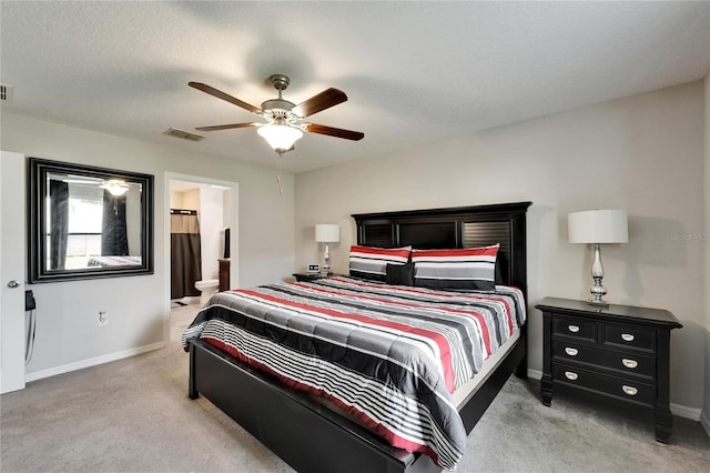 10119 Rose Petal Pl, Riverview, FL 33578 - bedroom featuring light colored carpet, ceiling fan, and ensuite bathroom