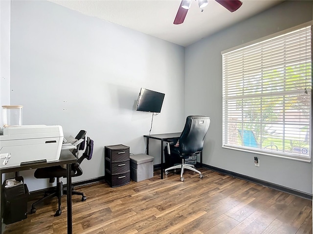 5830 100th Ave E, Parrish, FL 34219 - office featuring ceiling fan and wood finished floors