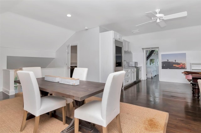 6220 Bayshore Blvd, Tampa, FL 33611 - dining room featuring lofted ceiling, dark wood-style flooring, ceiling fan, and recessed lighting