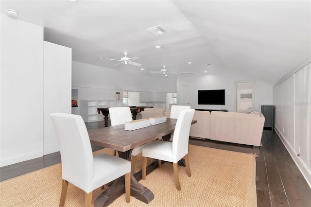 6220 Bayshore Blvd, Tampa, FL 33611 - dining area featuring lofted ceiling, dark wood-style flooring, and a ceiling fan