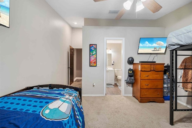 3350 Fox Hunt Dr, Palm Harbor, FL 34683 - bedroom with carpet floors, ensuite bathroom, a ceiling fan, and recessed lighting