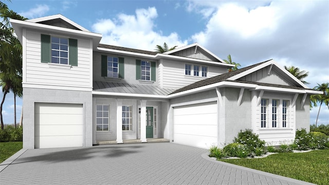 4483 Southern Valley Loop, Brooksville, FL 34601 - view of front of home with decorative driveway, a standing seam roof, stucco siding, board and batten siding, and a metal roof
