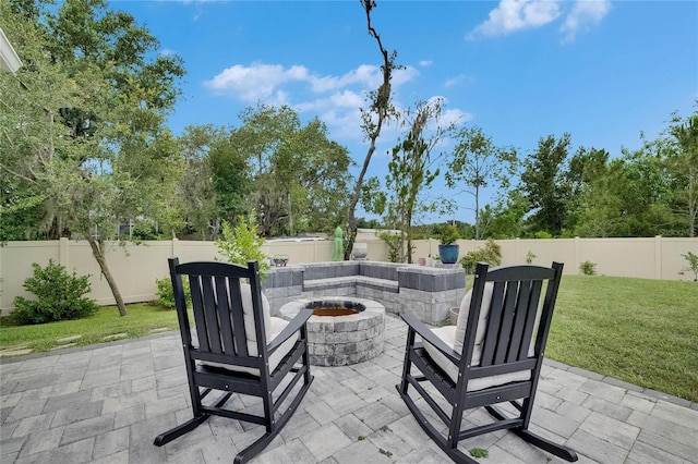10399 Boyette Brook St, Riverview, FL 33569 - fenced backyard with an outdoor fire pit and a patio