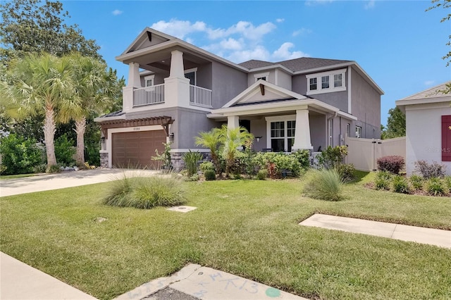 10399 Boyette Brook St, Riverview, FL 33569 - view of front of home with a balcony, stucco siding, a garage, and concrete driveway