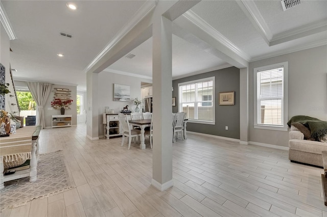 10399 Boyette Brook St, Riverview, FL 33569 - living area featuring light wood-type flooring and ornamental molding