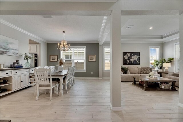 10399 Boyette Brook St, Riverview, FL 33569 - dining room with a chandelier, plenty of natural light, ornamental molding, and recessed lighting