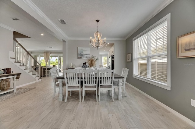 10399 Boyette Brook St, Riverview, FL 33569 - dining area with a chandelier, stairway, light wood-style flooring, ornamental molding, and recessed lighting