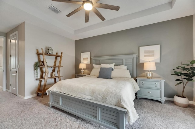 10399 Boyette Brook St, Riverview, FL 33569 - bedroom with a raised ceiling, light colored carpet, and ceiling fan