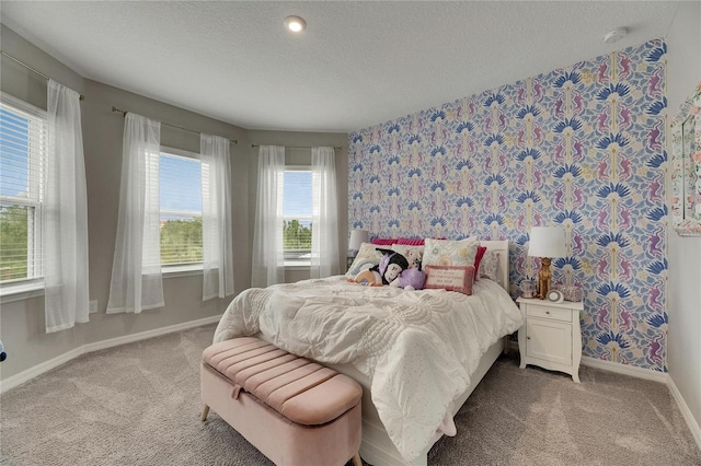 10399 Boyette Brook St, Riverview, FL 33569 - bedroom featuring light colored carpet, a textured ceiling, and wallpapered walls