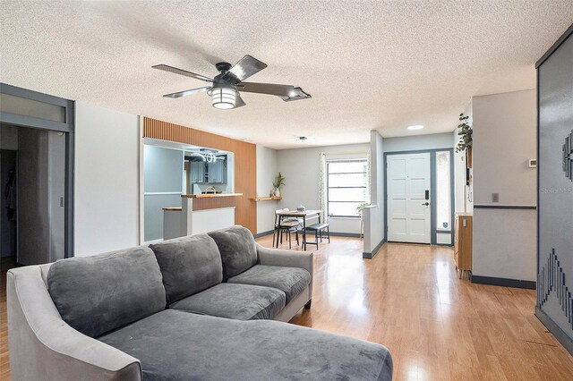 15906 Country Farm Pl, Tampa, FL 33624 - living area with light wood-style flooring, a ceiling fan, and a textured ceiling