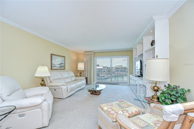 340 Pinellas Bayway S Unit 304, Saint Petersburg, FL 33715 - living room with carpet flooring and crown molding