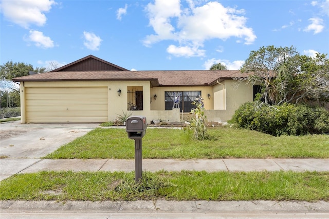 7018 Arbor View Ln, New Port Richey, FL 34653 - single story home featuring a garage, driveway, stucco siding, and a front lawn