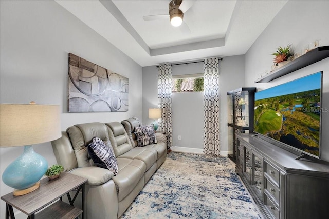 10450 Highland Park Pl, Palmetto, FL 34221 - living area with ceiling fan and a tray ceiling