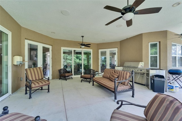 13102 Done Groven Dr, Dover, FL 33527 - view of patio featuring ceiling fan, french doors, and grilling area