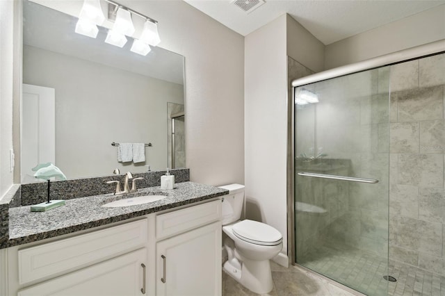 10282 Echo Dock Loop, San Antonio, FL 33576 - bathroom featuring vanity, a stall shower, and tile patterned flooring